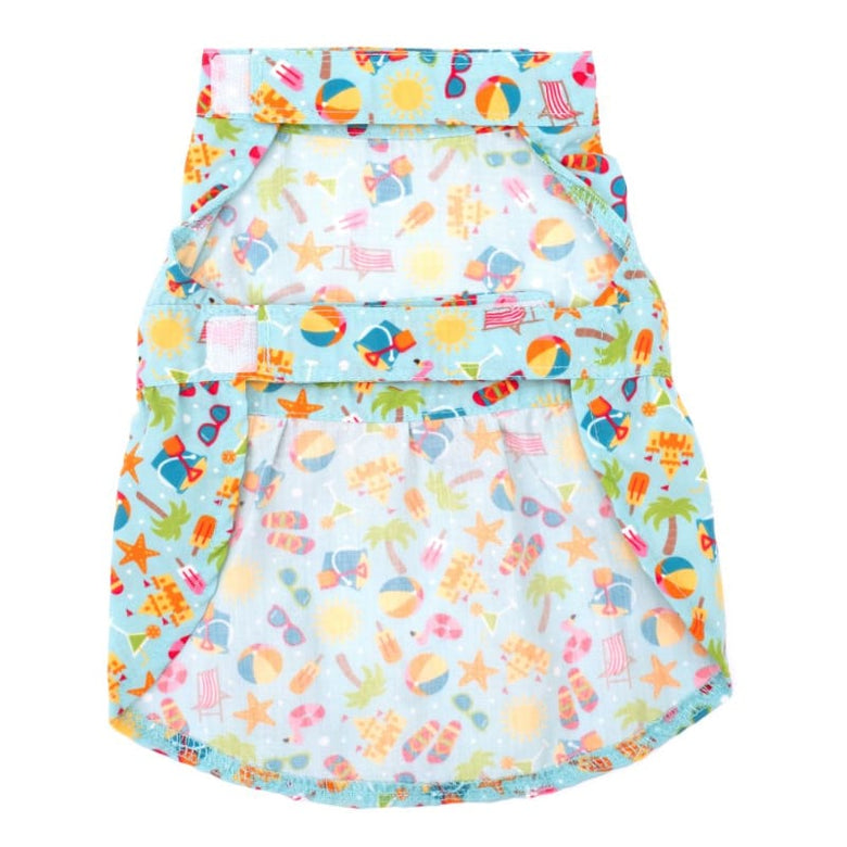 The Worthy Dog DRESSES Life's a Beach Blue with Orange Bow Summer Dog Dress