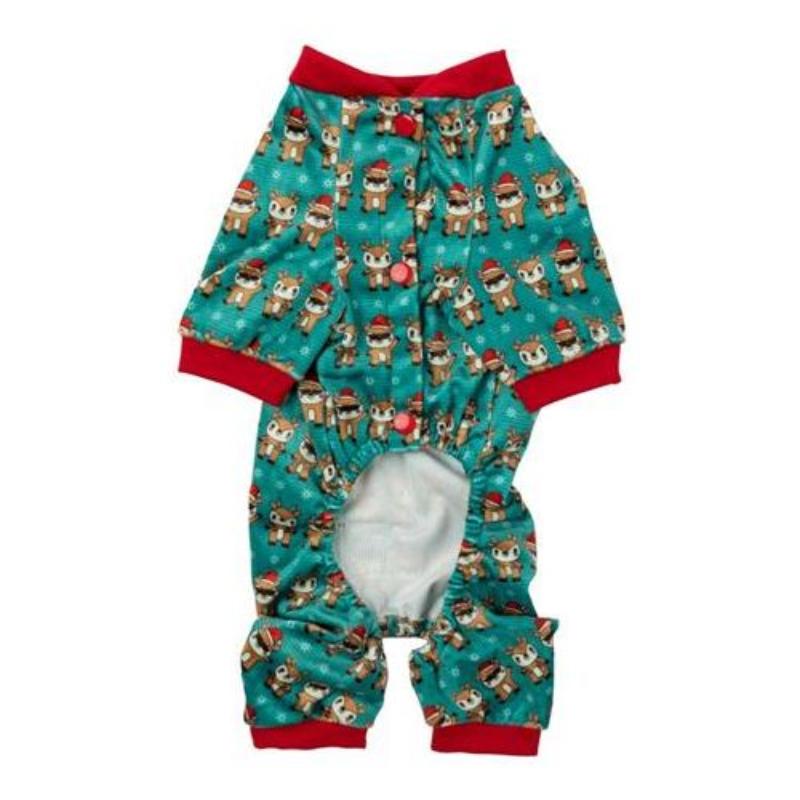 FuzzYard dog apparel Christmas Disco Deers Green Holiday Dog Pajamas
