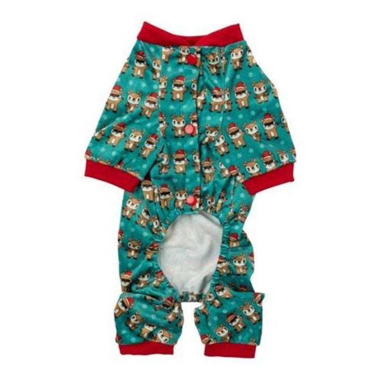 FuzzYard dog apparel Christmas Disco Deers Green Holiday Dog Pajamas
