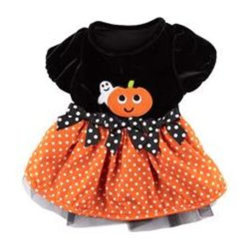 Barker's Bowtique dog apparel Fall Halloween Orange Pumpkin Ghost Velvet Polka Dot Dog Dress