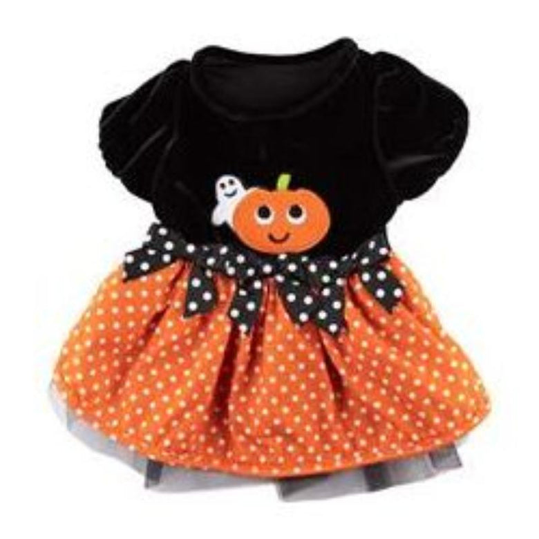 Barker's Bowtique dog apparel Fall Halloween Orange Pumpkin Ghost Velvet Polka Dot Dog Dress