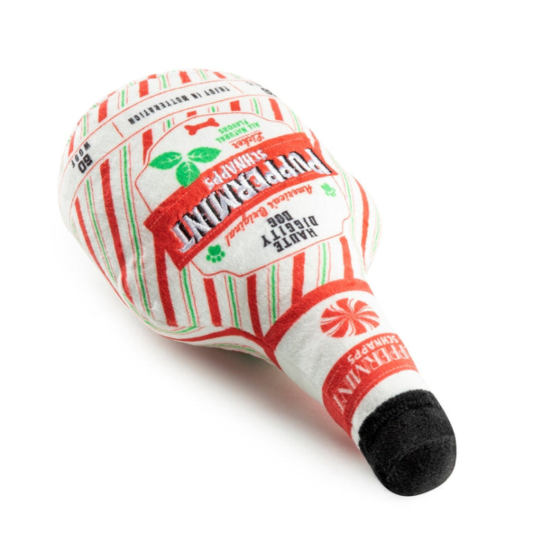 Puppermint Schnapps Bottle Christmas Holiday Plush Squeaky Dog Toy