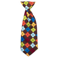 Autumn Brown Argyle Fall Season Neck-Tie Pet Collar Attachment - 2 Sizes