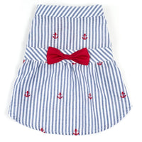 The Worthy Dog DRESSES XS Navy Blue Stripe with Red Anchors and Red Bow Summer Dog Dress