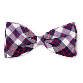 The Worthy Dog Bow Ties SM Madras Plaid Navy Red White Bow Tie Pet Collar Attachment - 2 Sizes
