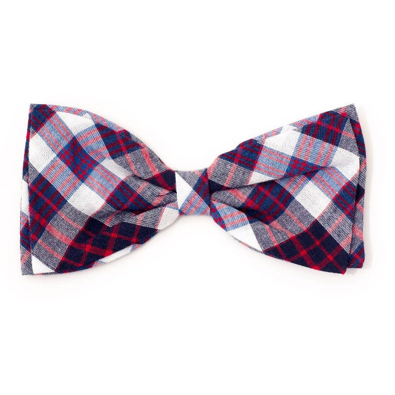 The Worthy Dog Bow Ties SM Madras Plaid Navy Red White Bow Tie Pet Collar Attachment - 2 Sizes