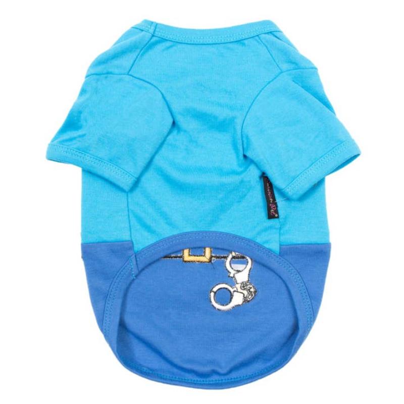 Parisian Pet® dog apparel Officer Woof Blue Funny Costume Embroidered Dog T Shirt