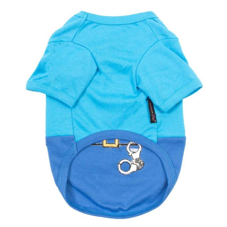 Parisian Pet® dog apparel Officer Woof Blue Funny Costume Embroidered Dog T Shirt