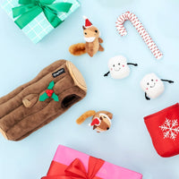 Christmas Holiday Burrow Yule Log Plush Squeak Dog Toy Set - 4 Pc