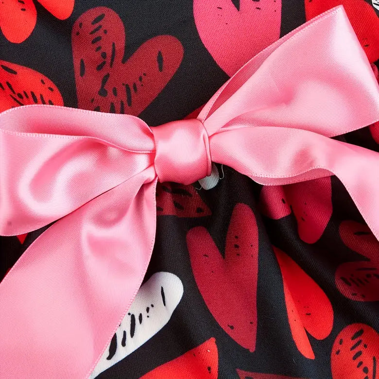 TM - PET PLUS LTD Dog Apparel Festive Hearts Print with Pink Bow Dog Dress