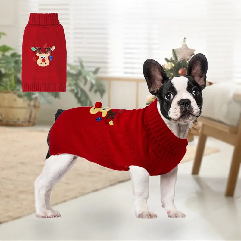 TMU - Sino-Sear GmbH Dog Apparel Red Nose Reindeer Holiday Red Dog Sweater - Size L