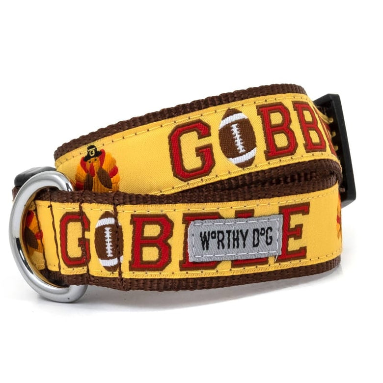 The Worthy Dog COLLARS SM Fall Season Gobble Gobble Football Dog Collar