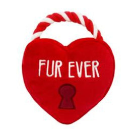 Huxley & Kent dog toys Fur Ever Lock Red Heart Plush Squeak Dog Toy