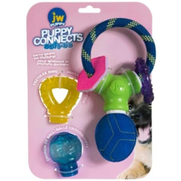 JW dog toys Puppy Connects Soft-ee Rubber Teether Dog Toy