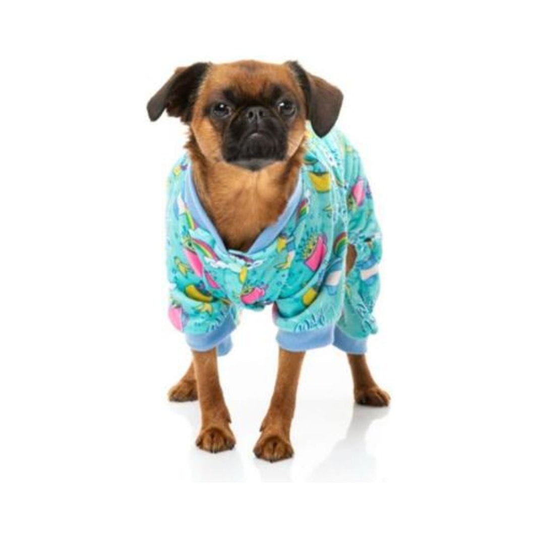FuzzYard Dog Apparel Wakey Wakey Soft Plush Blue Dog Pajamas