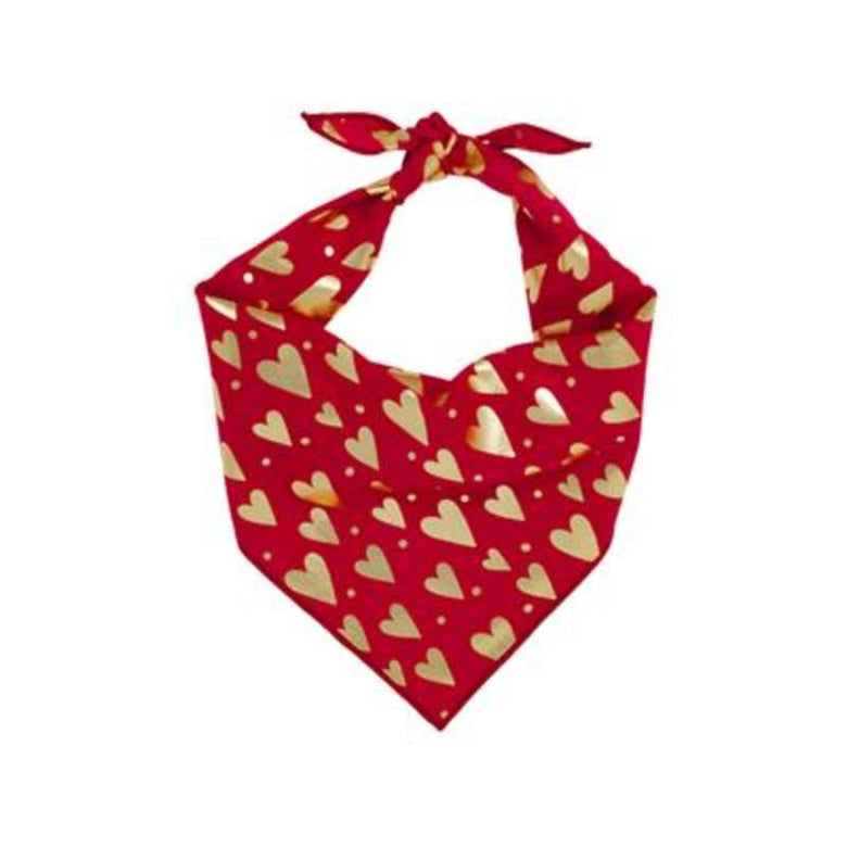 Hunter K9 Bandanas XS Valentine Gold Hearts Red Dog Bandana