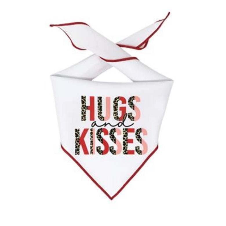 Hunter K9 Bandanas XS Valentine Hugs & Kisses White with Red Trim Dog Bandana