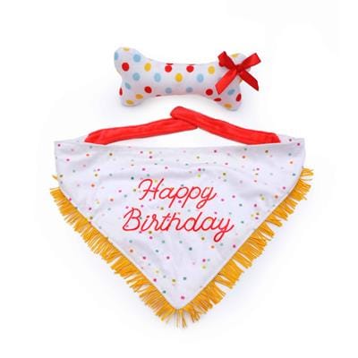 ZippyPaws Toys One Sz Birthday Bandana & Bone Dog Toy