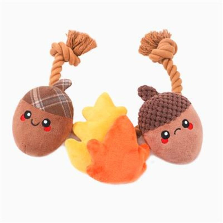 HugSmart Pet Toys Autumn Tailz Acorns Rope Plush Squeak Dog Toy