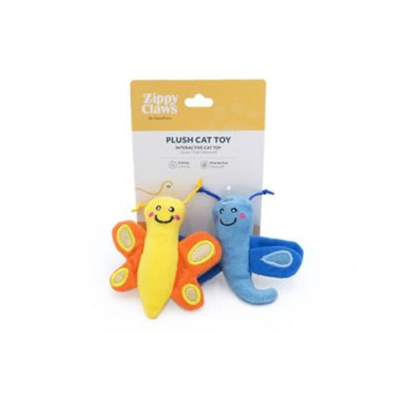 ZippyClaws Cat Toys Butterfly and Dragonfly Plush Cat Toy Set - 2 Pc