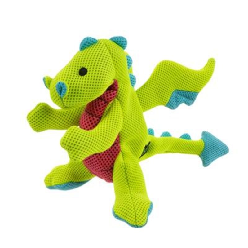 GoDog dog toys SM Dragon Double Chew Guard Squeaky Plush Lime Green Dog Toy - 2 Sizes