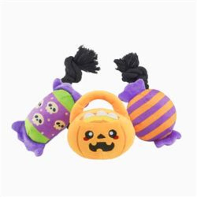 HugSmart Pet dog toys Howloween Night Halloween Candy Rope Plush Dog Toy Set