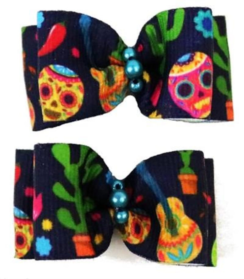 Barker's Bowtique Hair Bows Fiesta Colorful Canine Hair French Clips - 2 Bows