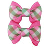 Barker's Bowtique Hair Bows Pink/Green Gingham on Pink Hair Dog Bows - 2pcs