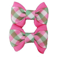Barker's Bowtique Hair Bows Pink/Green Gingham on Pink Hair Dog Bows - 2pcs