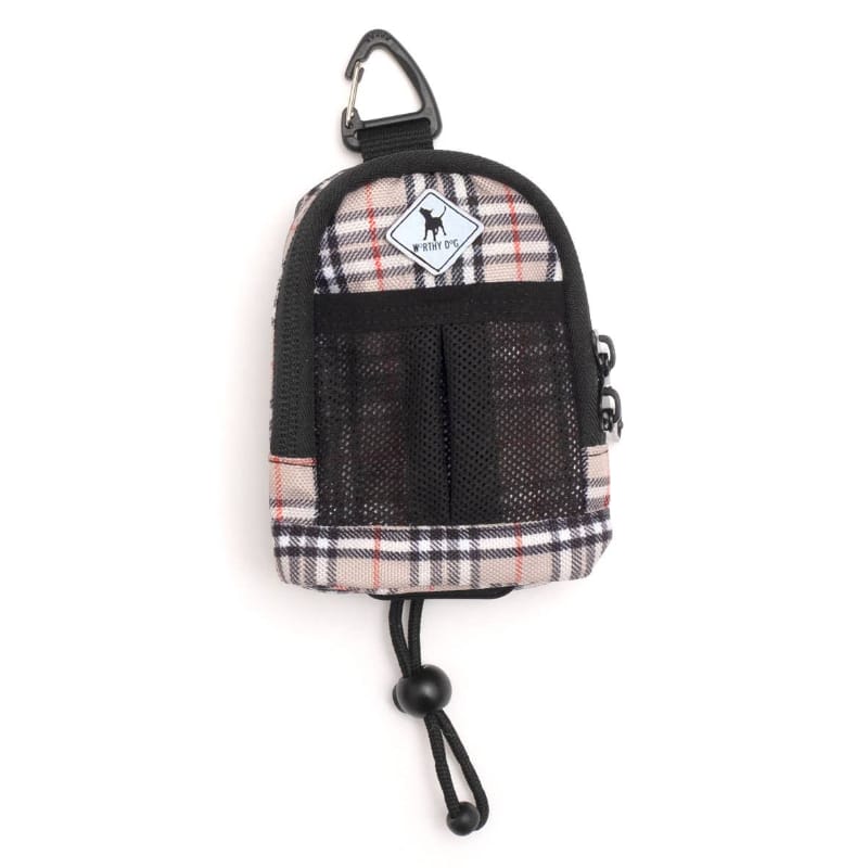 The Worthy Dog Waste Bag Dispenser Tan Plaid Backpack Poop Waste Bag Dispenser