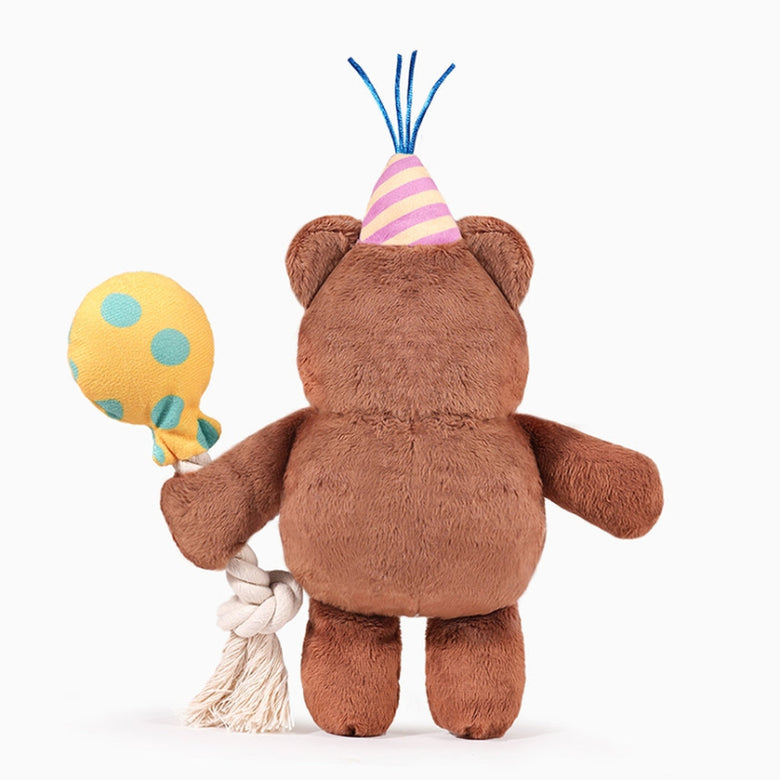 Yappy Birthday Party Bear Rope Tug Plush Squeaky Dog Toy
