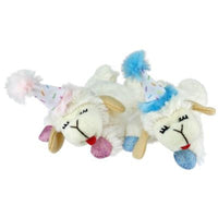 Multipet Cat Toys Pink Lamb Chop w/Birthday Hat Cat Toy - Pink or Blue - 4"