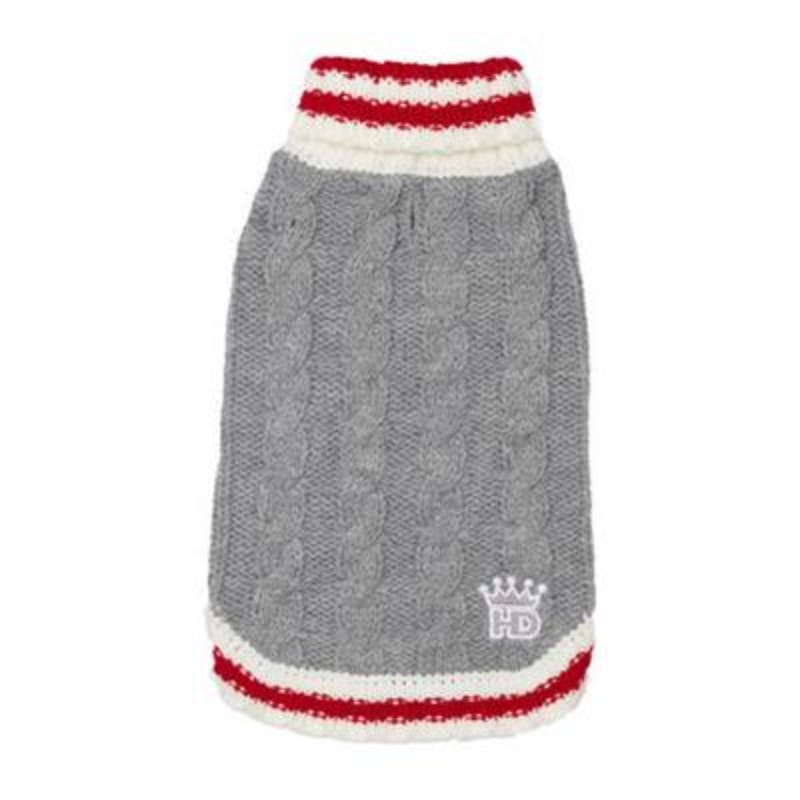 Barkers Bowtique Sweaters XS Gray Cable Knit with Red/White Turtleneck Dog Sweater
