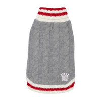 Barkers Bowtique Sweaters XS Gray Cable Knit with Red/White Turtleneck Dog Sweater