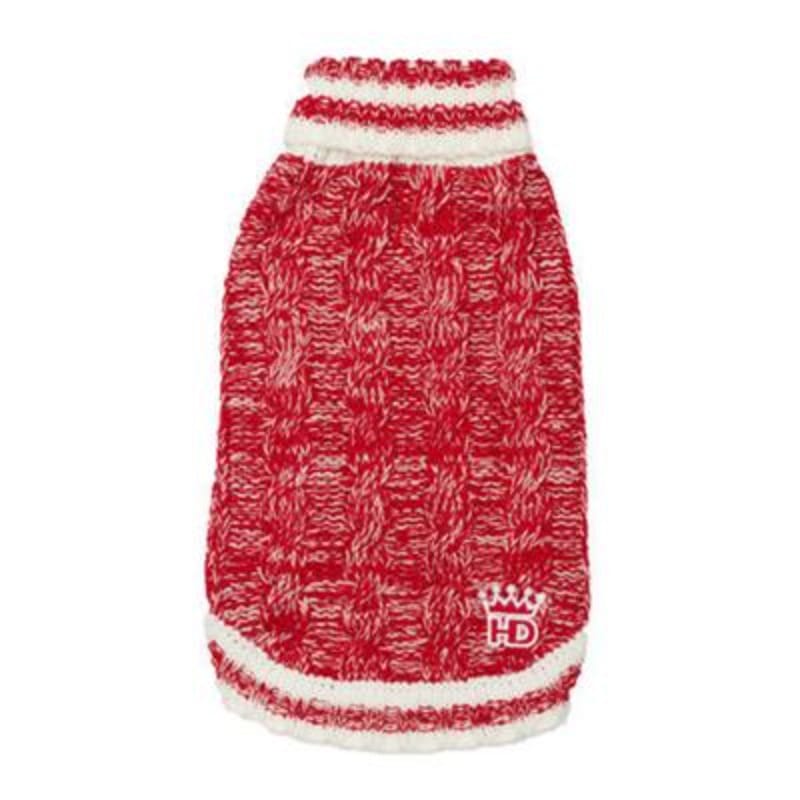 Barkers Bowtique Sweaters XS Red Cable Knit with Red/White Turtleneck Dog Sweater
