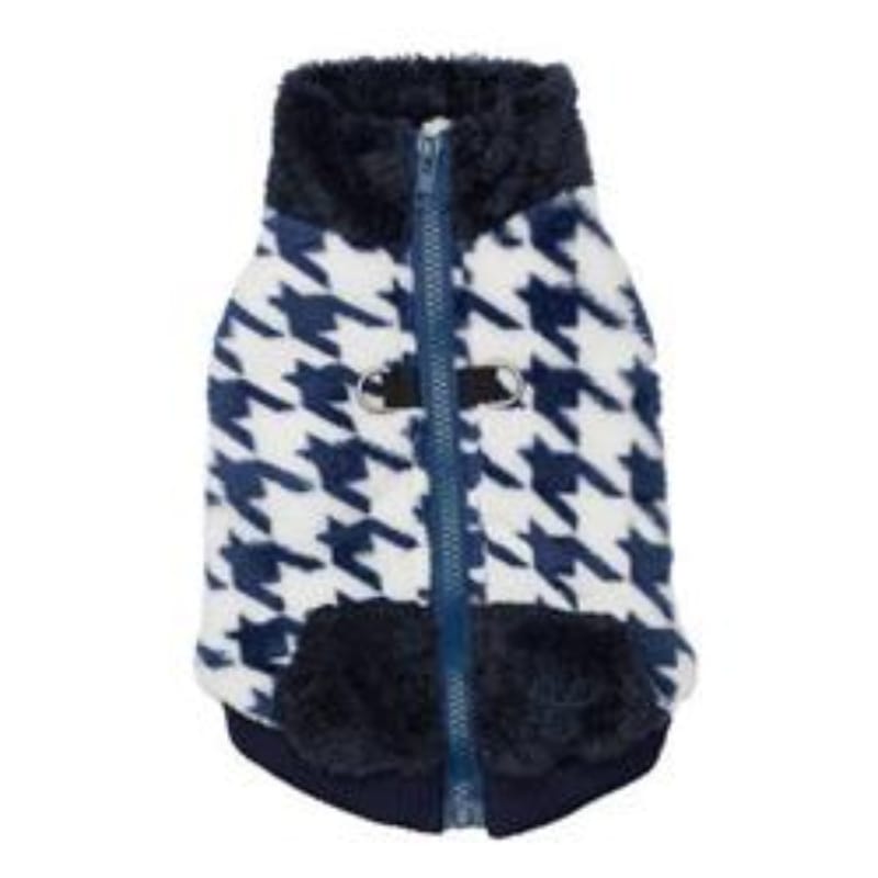 Barker's Bowtique Sweaters XS Houndstooth Butter Fleece Pet Vest - Navy