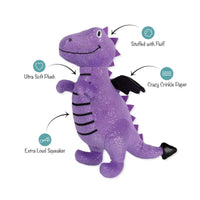 Petshop by Fringe Studio dog toys Don't Be A Drag-On Purple Dragon Rex Plush Squeak Dog Toy