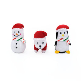 ZippyPaws dog toys Holiday Miniz Festive Animals Plush Squeaky Christmas Dog Toy Set - 3 Pk
