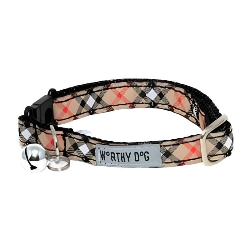 The Worthy Dog Collars Plaid Tan Cat Collar (with bell)