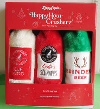 Happy Hour Crusherz Christmas Holiday Plush Squeaky Boxed Dog Toy Set - 3 Pk