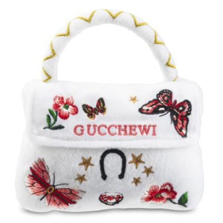 Dog Diggin Designs dog toys Gucchewi White Butterfly Plush Squeak Purse Dog Toy