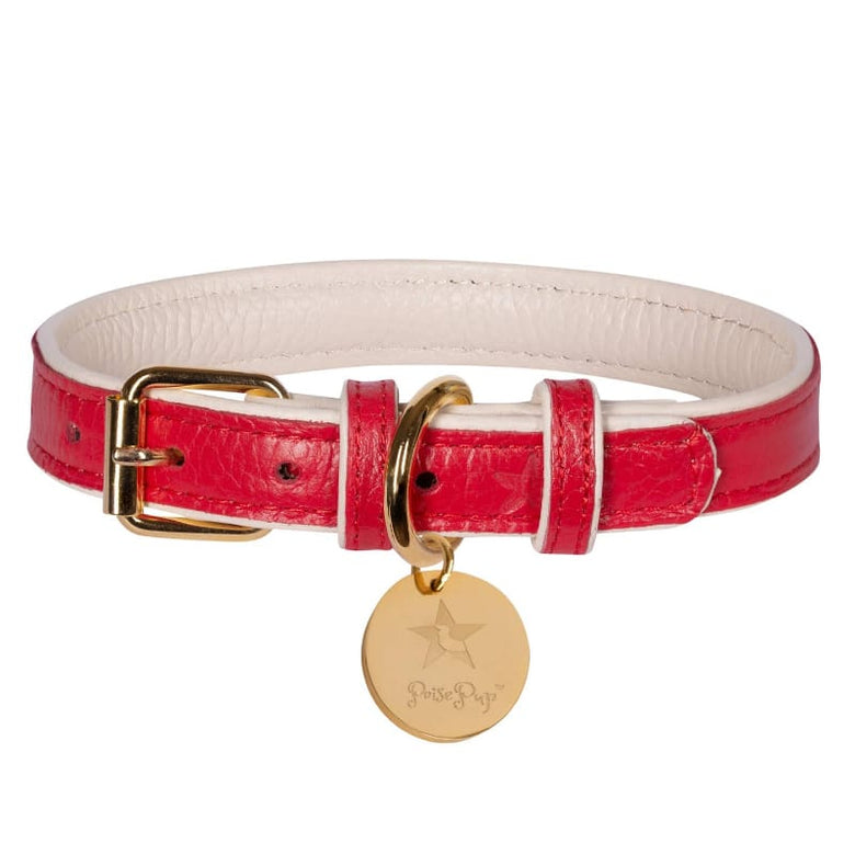 PoisePup Collars XS Melting Hearts Red Luxury Leather Dog Collar