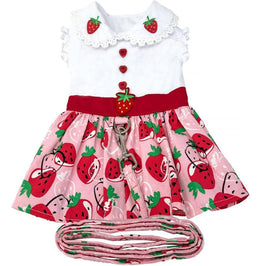 Doggie Design Dog Apparel XS Strawberry Picnic Dog Harness Dress with Matching Leash