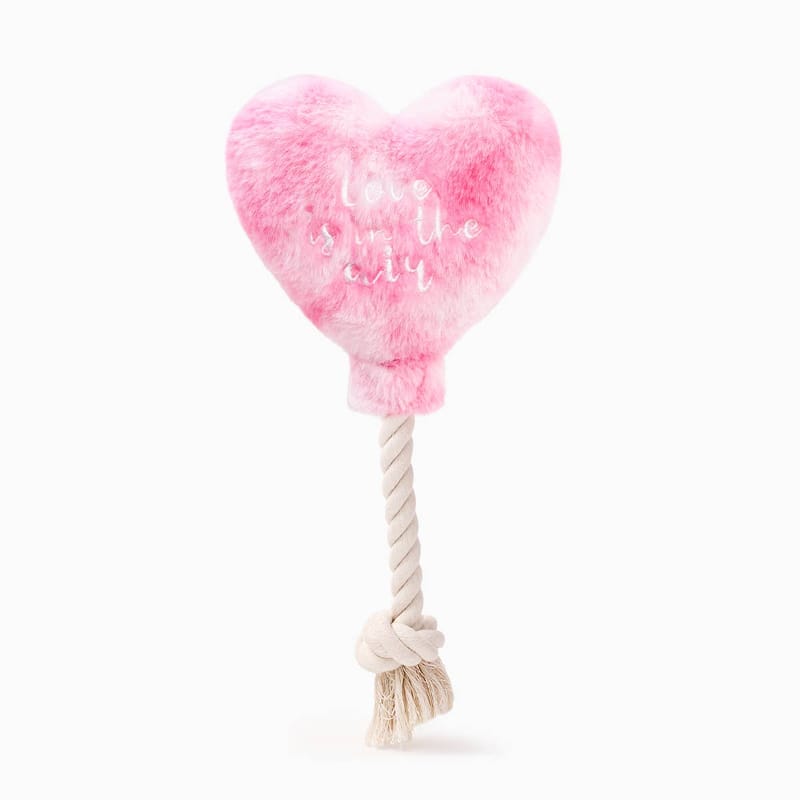 Hugsmart Products Inc dog toys Love is in the air Pink Heart Rope Tug Plush Squeak Dog Toy