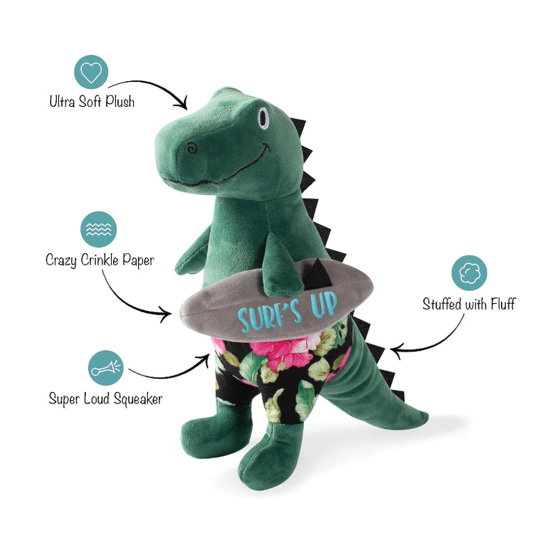 Surfer Bro Hawaiian Shorts Rex Plush Squeaky Dog Toy