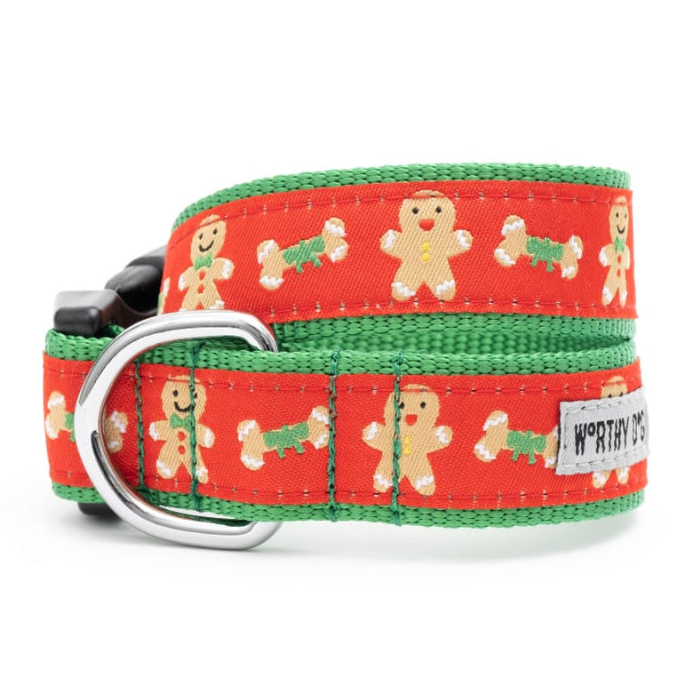 The Worthy Dog COLLARS XS Gingerbread Bones Christmas Holiday Dog Collar