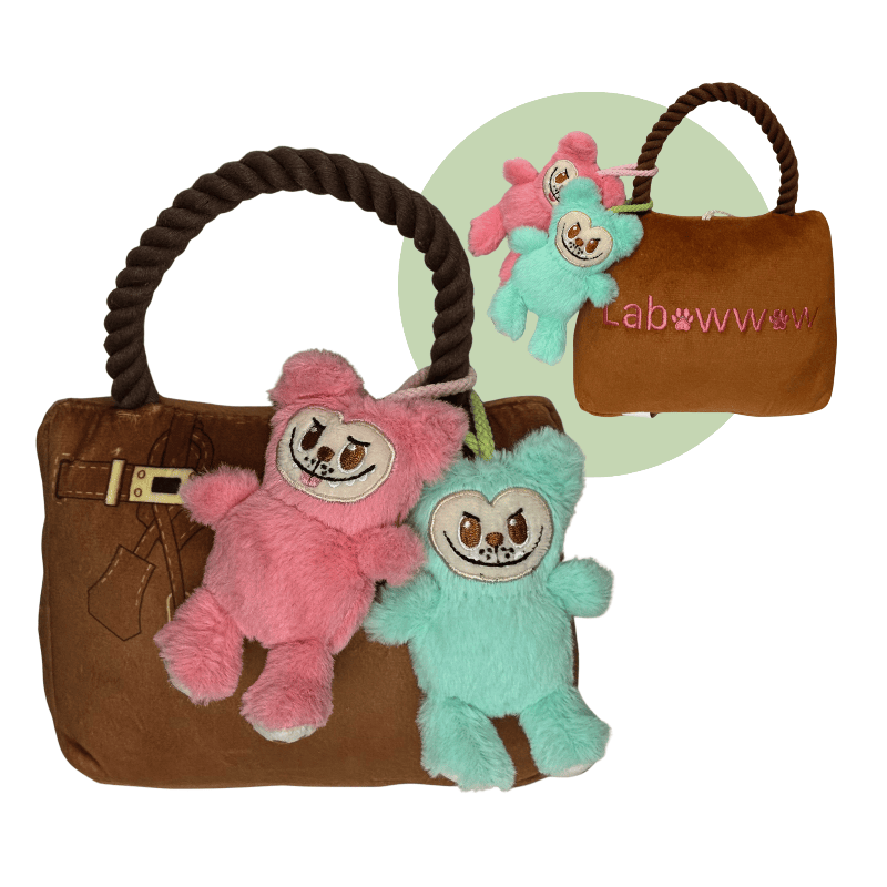 Haute Diggity Dog Dog Toys Labowwow Brown Handbag Plush Squeak Dog Toy Set - 3 Pc
