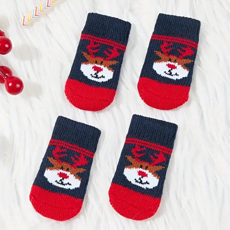 TMU - NICOVAER Dog Apparel S Reindeer Holiday Pet Socks - Navy/Red - 4Pc