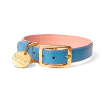 Neighborwoof COLLARS XS Cotton Candy Blue Handcrafted Leather with Gold Hardware Dog Collar