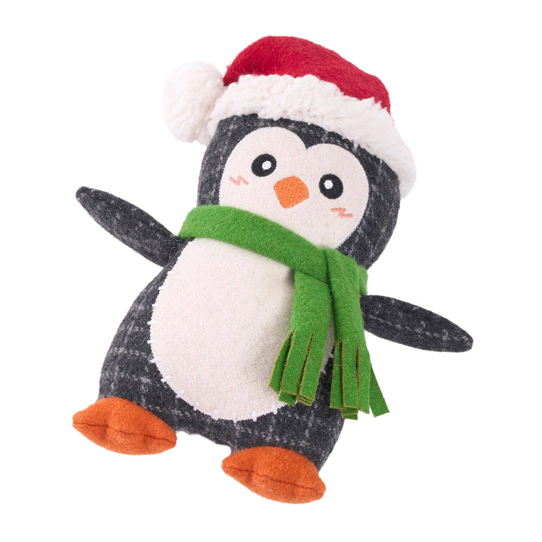 EcoZippy Christmas Holiday Cotton Cuddler Penguin Plush Squeaky Dog Toy